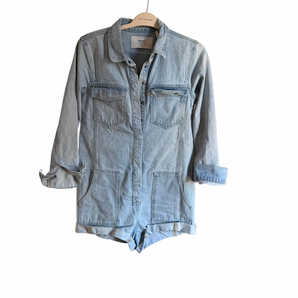 Women’s One Teaspoon Light Wash Denim Romper Pink Spray Paint Smiley Face XS - Picture 5 of 12